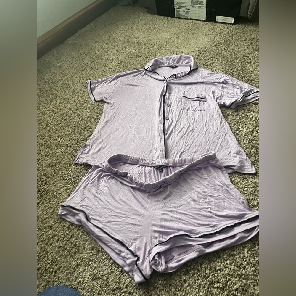 Wedding Lavender Button-Up Shirt with Black Trim, short set